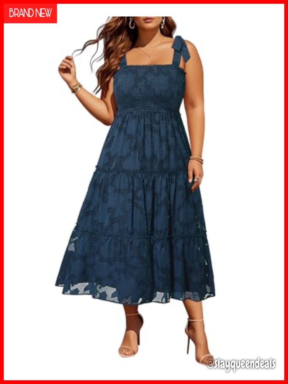 Plus Size Smocked Maxi Dress with Spaghetti Straps Floral Lace Casual Beach